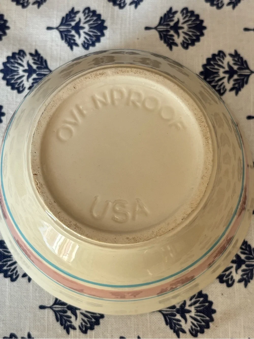 McCoy Pottery Vintage Cream Mixing Bowl with Pink and blue Stripes